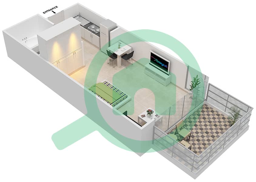 高尔夫长廊公寓2区 - 单身公寓单位3 FLOOR 7戶型图 Floor 6 interactive3D