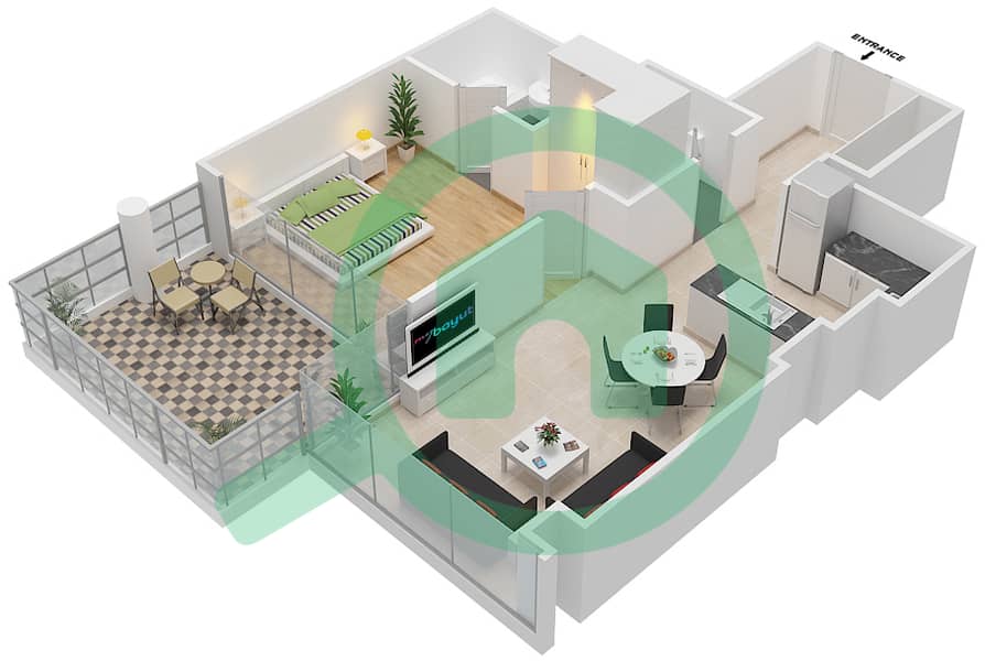 高尔夫长廊公寓2区 - 1 卧室公寓单位11A  FLOOR 6戶型图 Floor 6 interactive3D