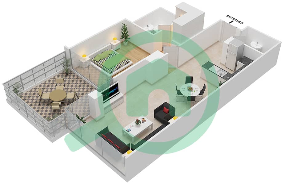 高尔夫长廊公寓2区 - 1 卧室公寓单位10  FLOOR 6戶型图 Floor 6 interactive3D