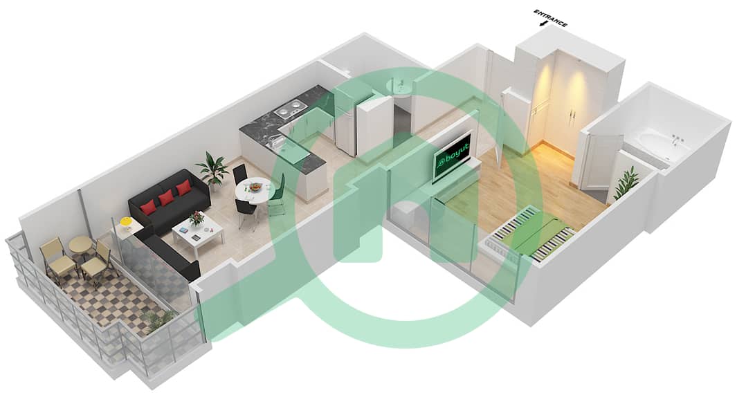 高尔夫长廊公寓2区 - 1 卧室公寓单位9  FLOOR 6戶型图 Floor 6 interactive3D