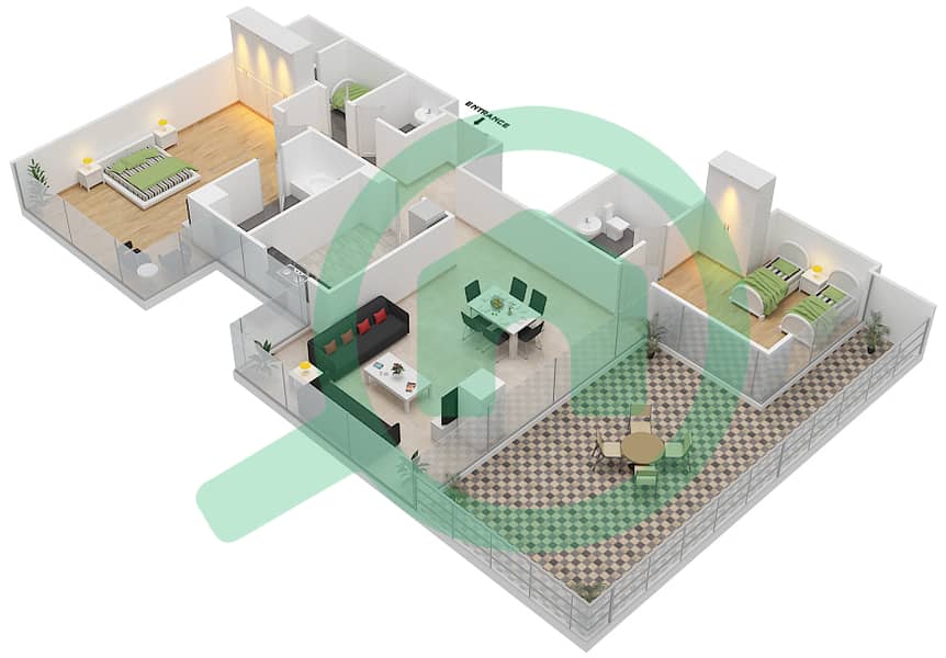高尔夫长廊公寓2区 - 2 卧室公寓单位12 FLOOR 7戶型图 Floor 7 interactive3D