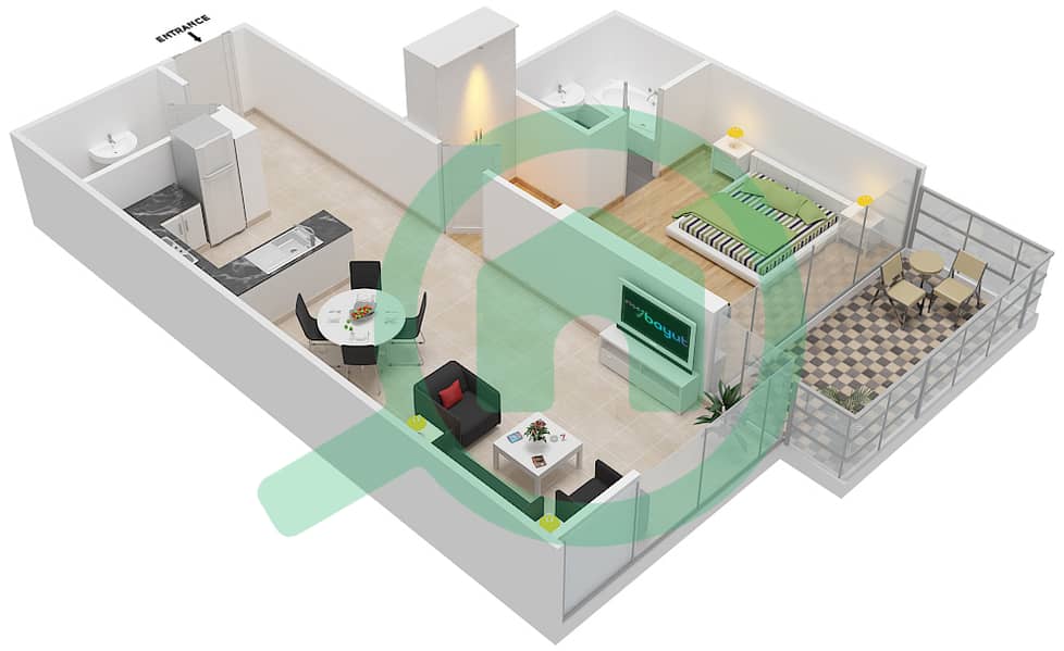 高尔夫长廊公寓2区 - 1 卧室公寓单位7  FLOOR 6戶型图 Floor 6 interactive3D
