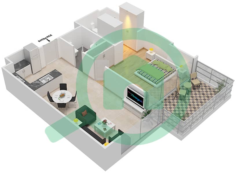 高尔夫长廊公寓2区 - 1 卧室公寓单位3  FLOOR 6戶型图 Floor 6 interactive3D