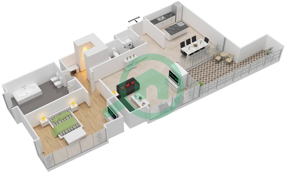 المخططات الطابقية لتصميم النموذج / الوحدة C/15 شقة 1 غرفة نوم - بلغاري ريزيدنس 1 Floor 2-6 interactive3D