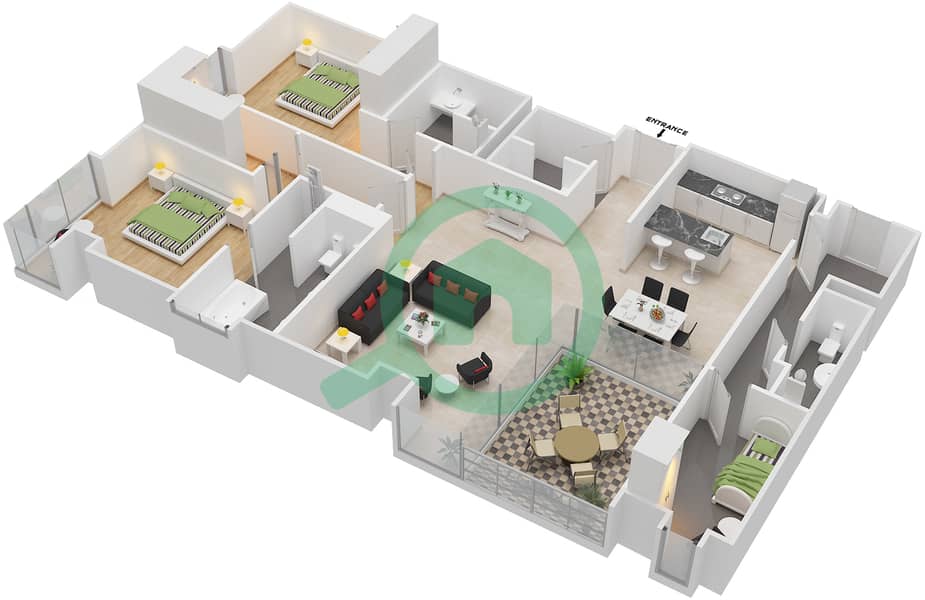 المخططات الطابقية لتصميم النموذج / الوحدة B/15 شقة 2 غرفة نوم - بلغاري ريزيدنس 2 Floor 2-6 interactive3D