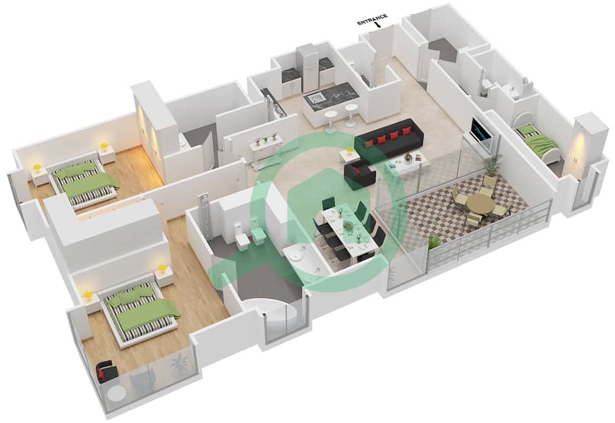 المخططات الطابقية لتصميم النموذج / الوحدة C/15 شقة 2 غرفة نوم - بلغاري ريزيدنس 2 Floor 2-6 interactive3D