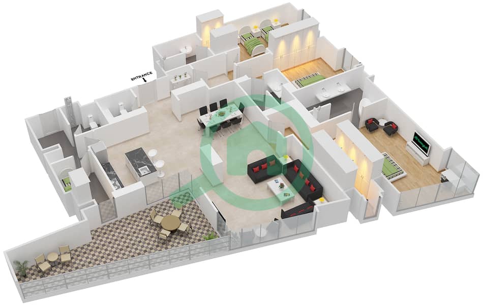 المخططات الطابقية لتصميم النموذج / الوحدة B/15 شقة 3 غرف نوم - بلغاري ريزيدنس 3 Floor 2-6 interactive3D
