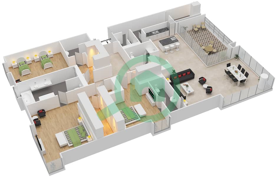 Резиденция Булгари 3 - Апартамент 3 Cпальни планировка Тип/мера D/15 Floor 2-6 interactive3D
