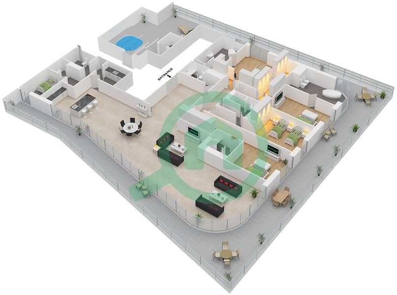 المخططات الطابقية لتصميم النموذج / الوحدة C/2 بنتهاوس 4 غرف نوم - بلغاري ريزيدنس 4 Floor 7 interactive3D