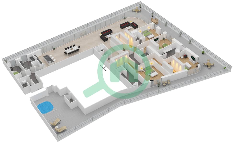Bulgari Residence 4 - 4 Bedroom Penthouse Type/unit D/2 Floor plan Floor 7 interactive3D