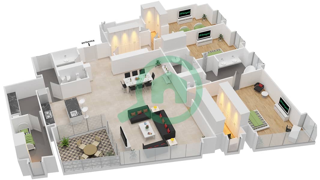 المخططات الطابقية لتصميم النموذج / الوحدة C/15 شقة 3 غرف نوم - بلغاري ريزيدنس 3 Floor 2-6 interactive3D