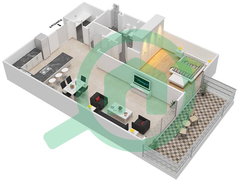 Хартланд Гарден Апартментс - Апартамент 1 Спальня планировка Тип A3 interactive3D