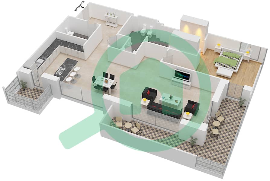 Hartland Garden Apartments - 1 Bedroom Apartment Type C Floor plan interactive3D