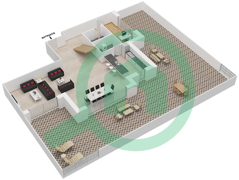 المخططات الطابقية لتصميم النموذج C FLOOR 7,8 شقة 2 غرفة نوم - شقق هارتلاند جاردن 7 Floor Lower interactive3D
