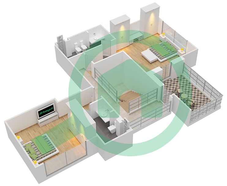 المخططات الطابقية لتصميم النموذج C FLOOR 7,8 شقة 2 غرفة نوم - شقق هارتلاند جاردن 8 Floor Upper interactive3D
