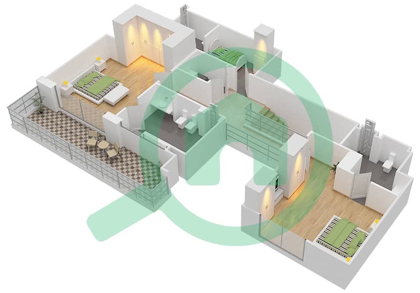 哈特兰花园公寓 - 3 卧室公寓类型B FLOOR 7,8戶型图 Floor 8 Upper interactive3D