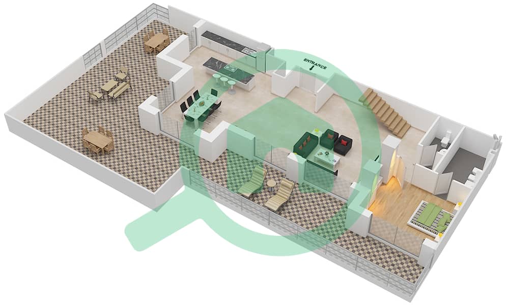 المخططات الطابقية لتصميم النموذج D FLOOR 7,8 شقة 3 غرف نوم - شقق هارتلاند جاردن Floor 7 Lower interactive3D