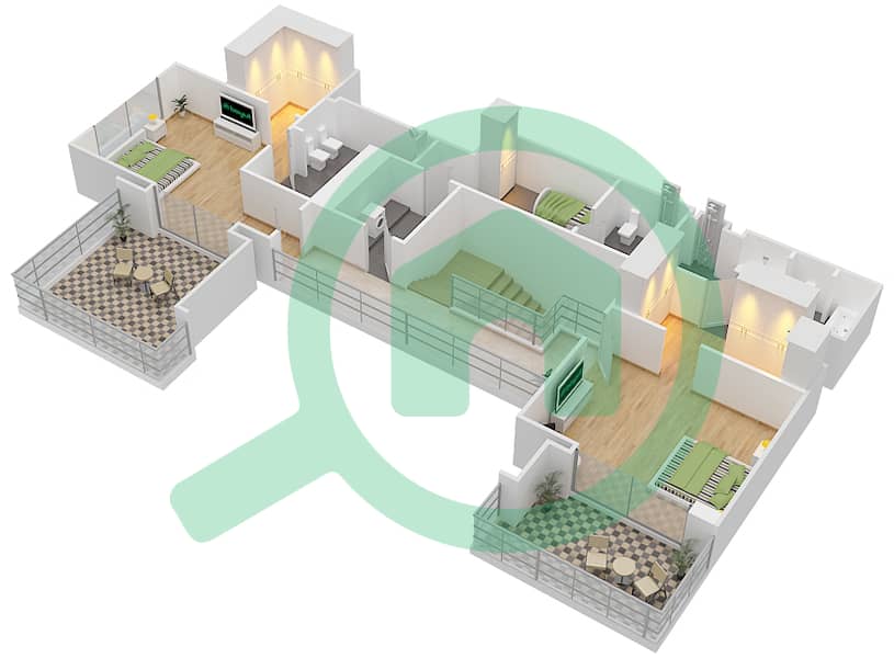 المخططات الطابقية لتصميم النموذج D FLOOR 7,8 شقة 3 غرف نوم - شقق هارتلاند جاردن Floor 8 Upper interactive3D