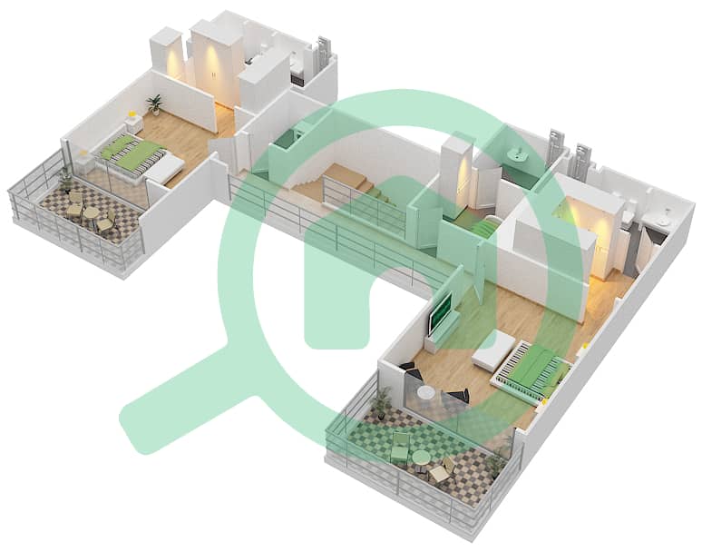 المخططات الطابقية لتصميم النموذج E FLOOR 7,8 شقة 3 غرف نوم - شقق هارتلاند جاردن Floor 8 Upper interactive3D