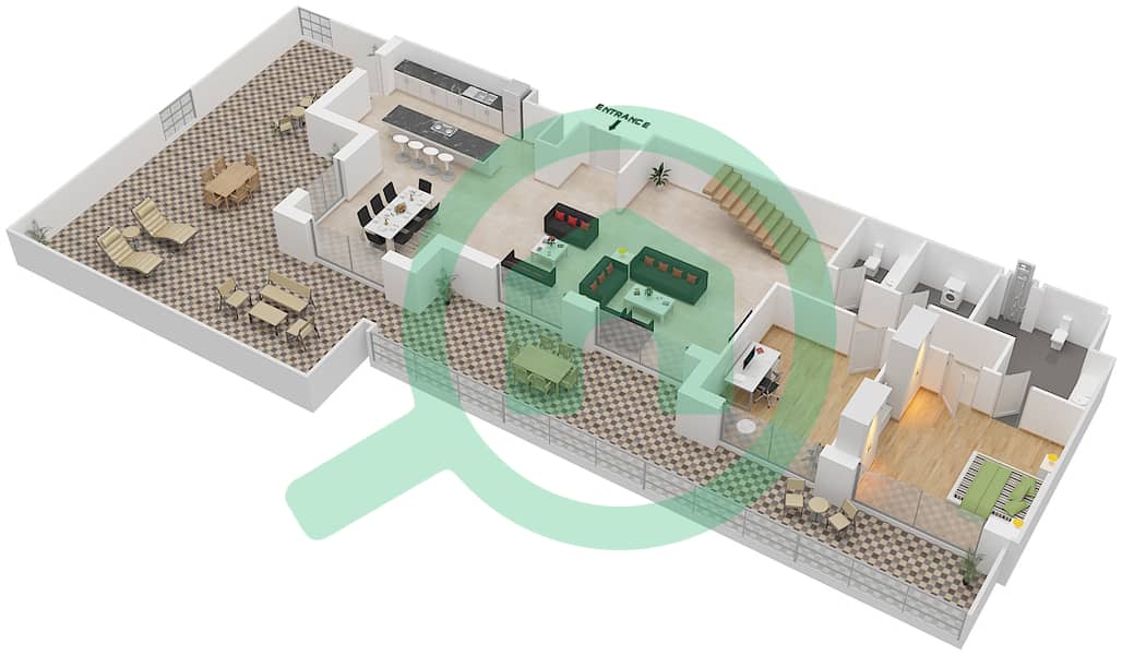 المخططات الطابقية لتصميم النموذج A FLOOR 7,8 شقة 3 غرف نوم - شقق هارتلاند جاردن Floor 7 Lower interactive3D