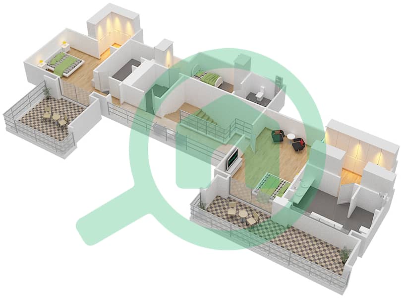المخططات الطابقية لتصميم النموذج A FLOOR 7,8 شقة 3 غرف نوم - شقق هارتلاند جاردن Floor 8 Upper interactive3D