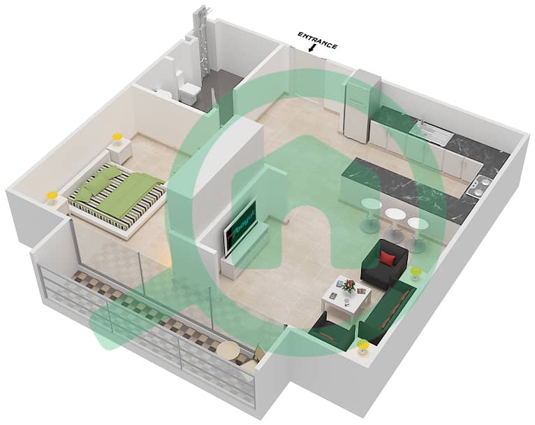 Hartland Garden Apartments - 1 Bedroom Apartment Type S Floor plan interactive3D