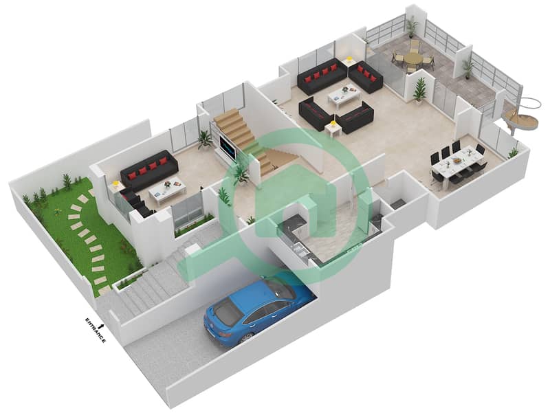 المخططات الطابقية لتصميم النموذج A فیلا 5 غرف نوم - تلال أبوظبي Ground Floor interactive3D