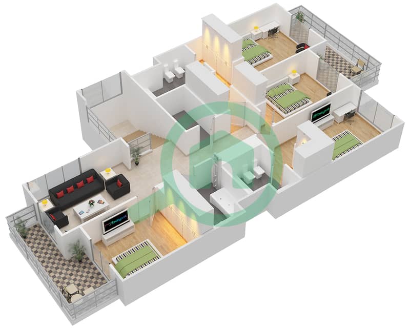 المخططات الطابقية لتصميم النموذج A فیلا 5 غرف نوم - تلال أبوظبي interactive3D