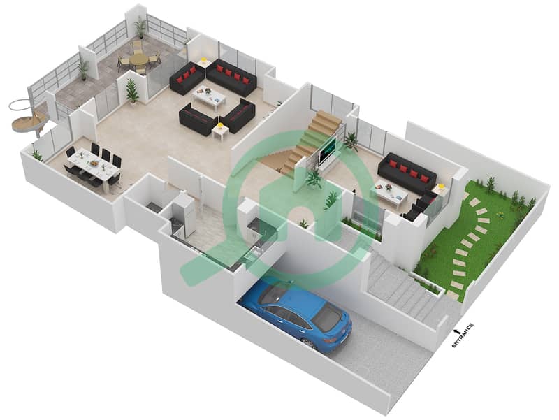 المخططات الطابقية لتصميم النموذج C فیلا 5 غرف نوم - تلال أبوظبي Ground Floor interactive3D