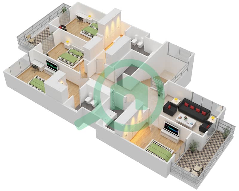 Хиллс Абу Даби - Вилла 5 Cпальни планировка Тип C First Floor interactive3D