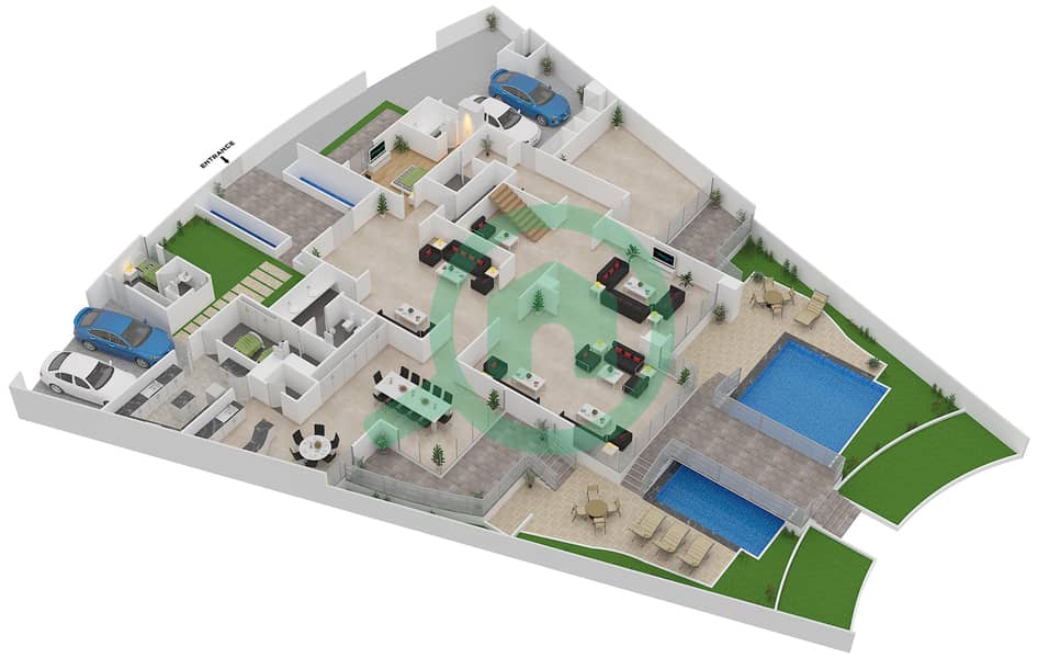 المخططات الطابقية لتصميم النموذج E فیلا 5 غرف نوم - تلال أبوظبي Ground Floor interactive3D