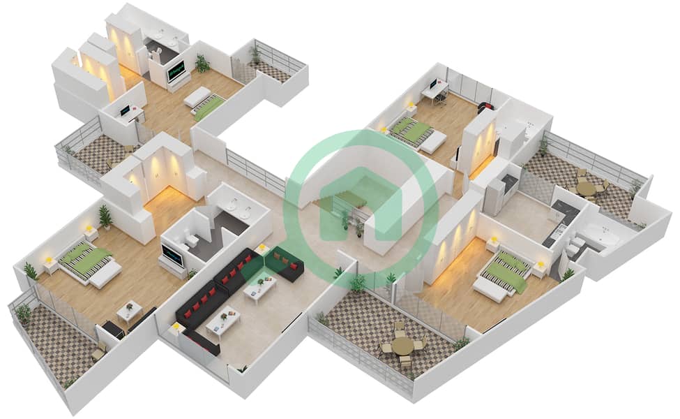 Хиллс Абу Даби - Вилла 5 Cпальни планировка Тип E First Floor interactive3D