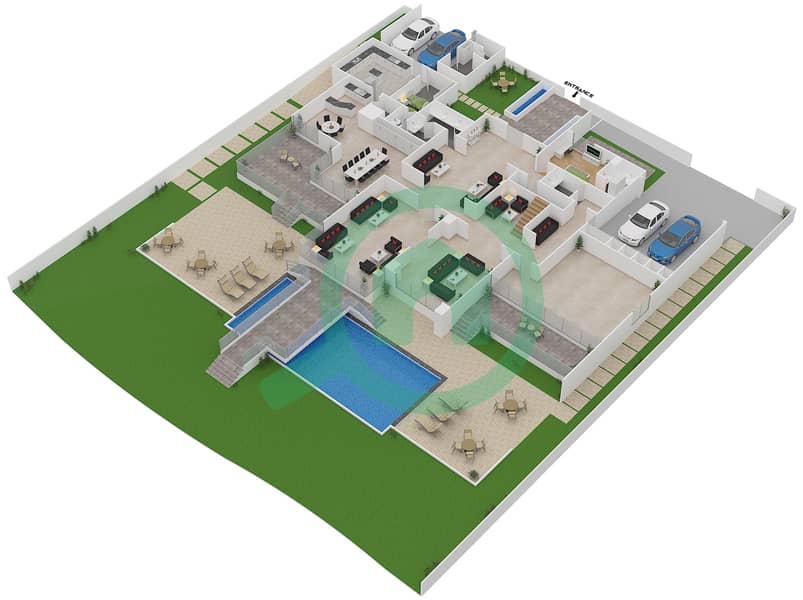المخططات الطابقية لتصميم النموذج F فیلا 5 غرف نوم - تلال أبوظبي Ground Floor interactive3D