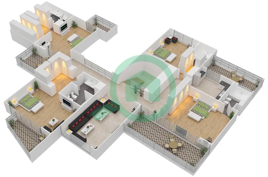 Hills Abu Dhabi - 5 Bedroom Villa Type F Floor plan First Floor interactive3D