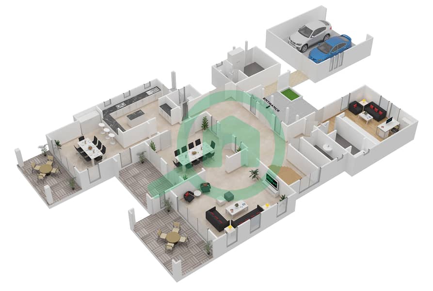 المخططات الطابقية لتصميم النموذج MURCIA فیلا 4 غرف نوم - لايم تري فالي Ground Floor interactive3D