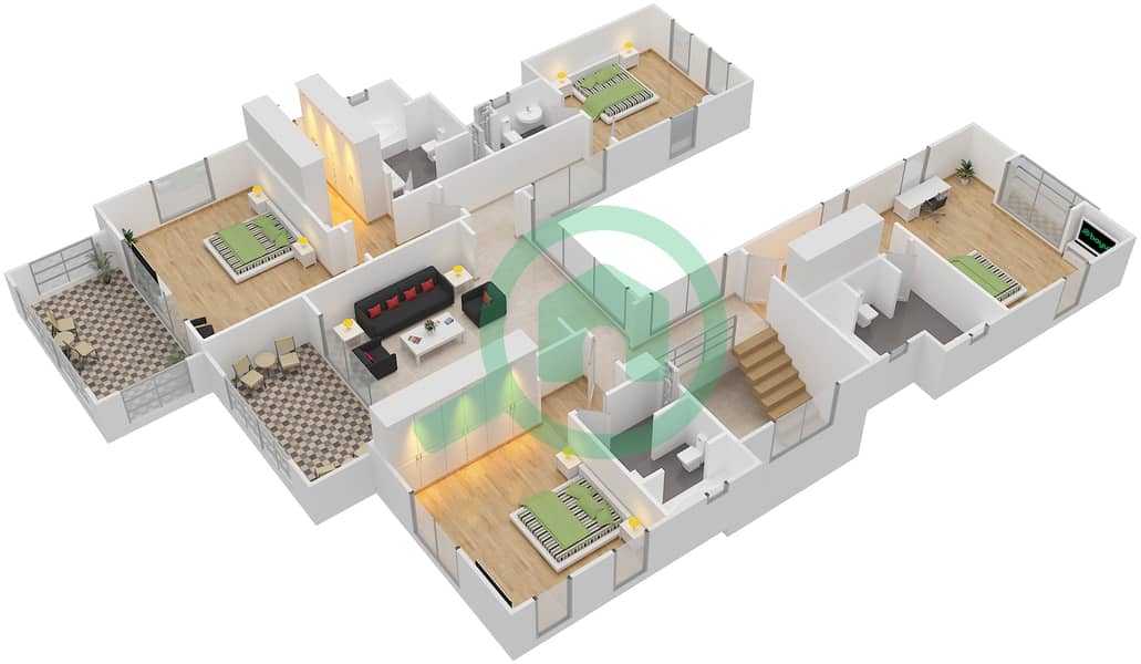 المخططات الطابقية لتصميم النموذج MURCIA فیلا 4 غرف نوم - لايم تري فالي First Floor interactive3D