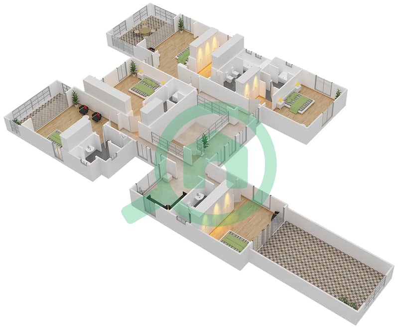 المخططات الطابقية لتصميم النموذج TARRAGONA فیلا 6 غرف نوم - لايم تري فالي First Floor interactive3D