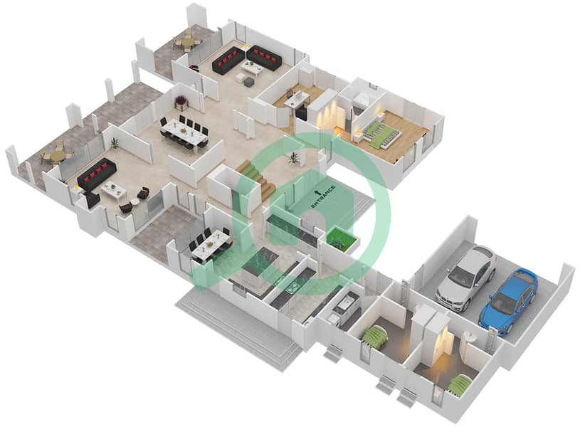 المخططات الطابقية لتصميم النموذج TARRAGONA فیلا 6 غرف نوم - لايم تري فالي Ground Floor interactive3D