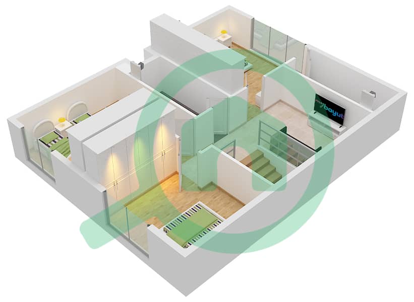 المخططات الطابقية لتصميم النموذج / الوحدة A1-UNIT 01 تاون هاوس 3 غرف نوم - حيان First Floor interactive3D