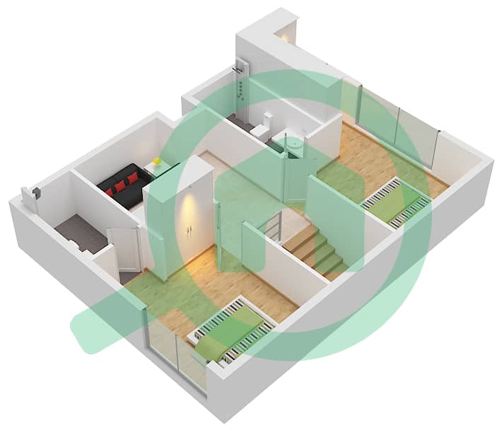 المخططات الطابقية لتصميم النموذج / الوحدة A1-UNIT 01 تاون هاوس 2 غرفة نوم - حيان First Floor interactive3D