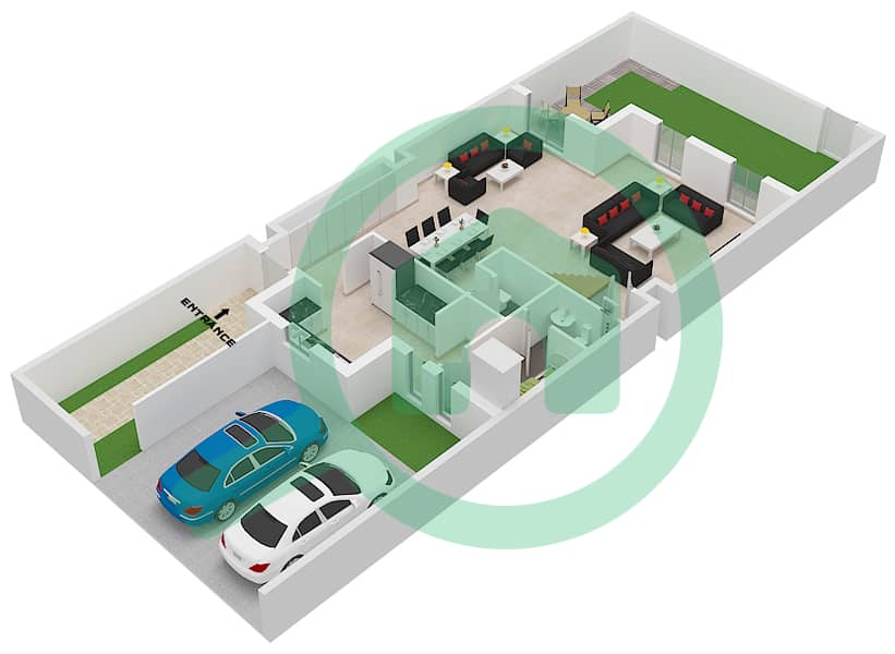 المخططات الطابقية لتصميم النموذج / الوحدة B1-UNIT 04 تاون هاوس 4 غرف نوم - حيان Ground Floor interactive3D