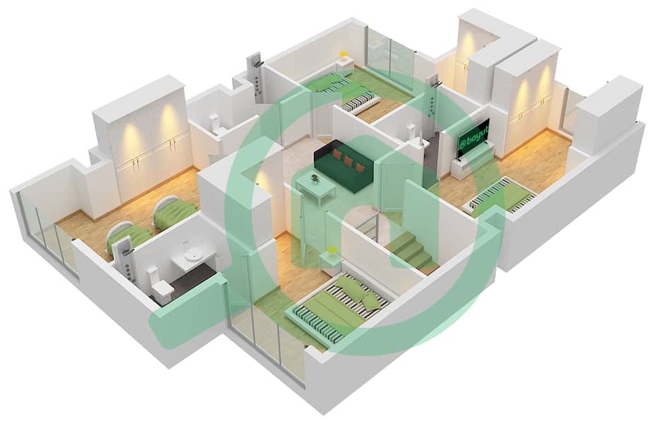 المخططات الطابقية لتصميم النموذج / الوحدة B1-UNIT 04 تاون هاوس 4 غرف نوم - حيان First Floor interactive3D
