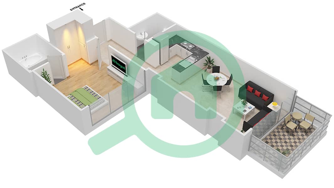 Гольф Променад 2 - Апартамент 1 Спальня планировка Единица измерения 7 FLOOR 7 Floor 7 interactive3D