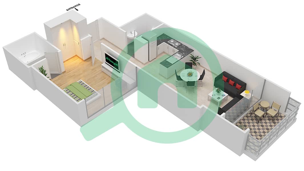 高尔夫长廊公寓2区 - 1 卧室公寓单位8  FLOOR 5戶型图 Floor 5 interactive3D