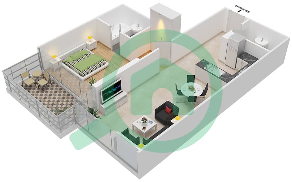 高尔夫长廊公寓2区 - 1 卧室公寓单位5 FLOOR 7-8戶型图 Floor 7-8 interactive3D