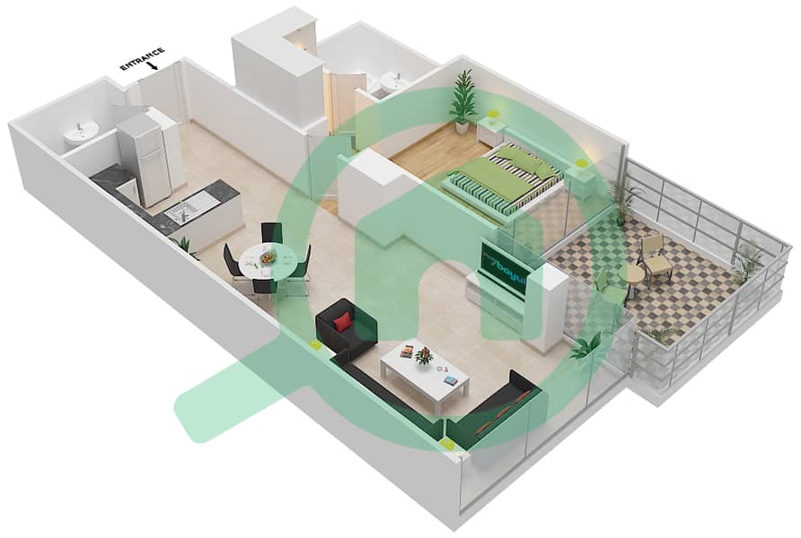 高尔夫长廊公寓2区 - 1 卧室公寓单位8  FLOOR 7戶型图 Floor 7 interactive3D