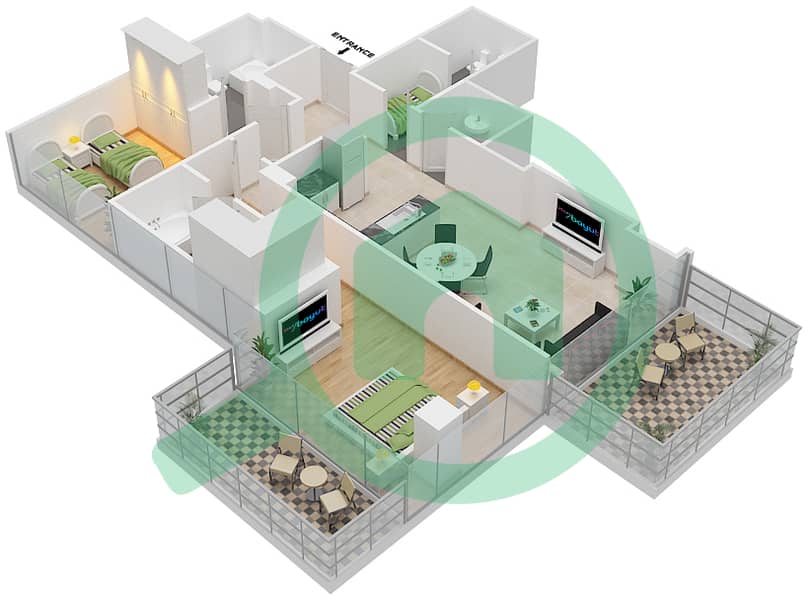 高尔夫长廊公寓2区 - 2 卧室公寓单位1  FLOOR 5戶型图 Floor 5 interactive3D