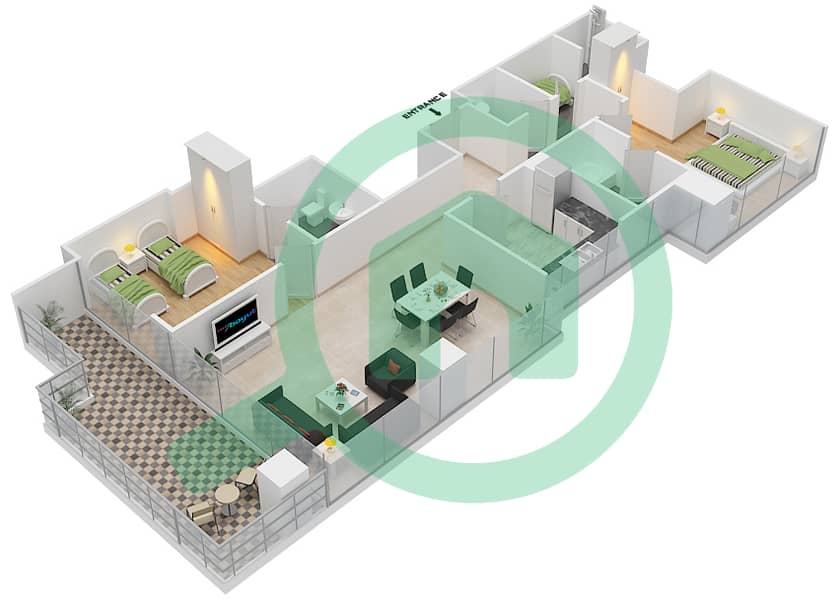 高尔夫长廊公寓2区 - 2 卧室公寓单位14  FLOOR 4-5戶型图 Floor 4-5 interactive3D