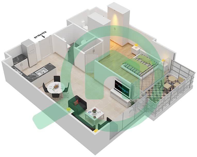 高尔夫长廊公寓2区 - 1 卧室公寓单位3  FLOOR 5戶型图 Floor 5 interactive3D