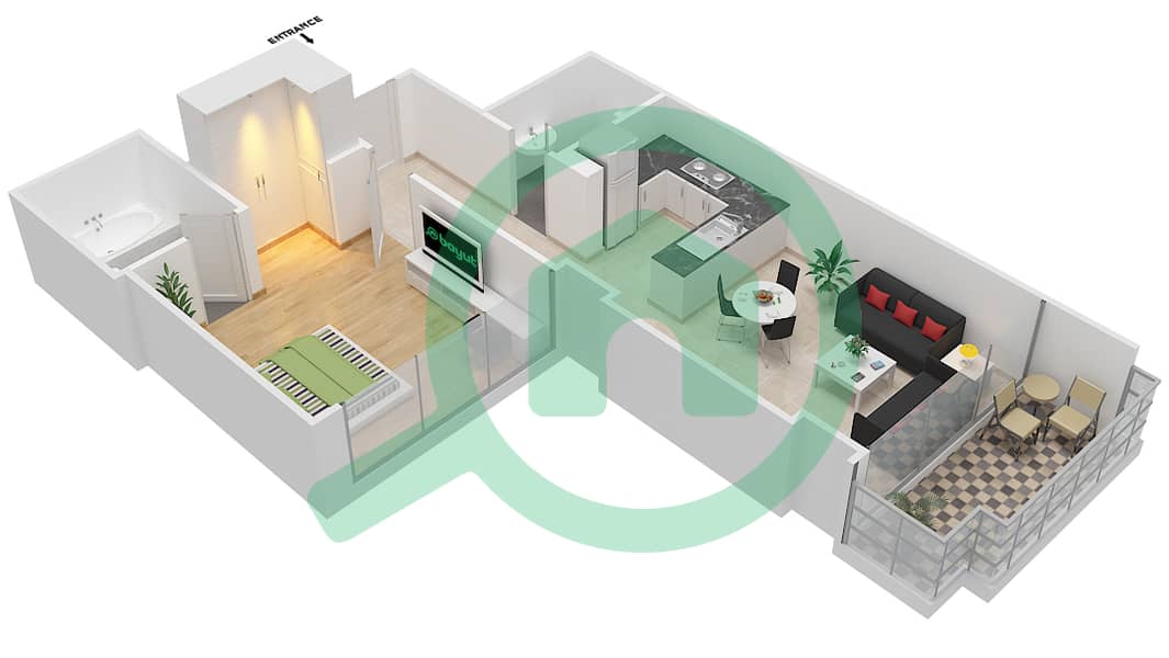 高尔夫长廊公寓2区 - 1 卧室公寓单位9 FLOOR 6戶型图 Floor 6 interactive3D